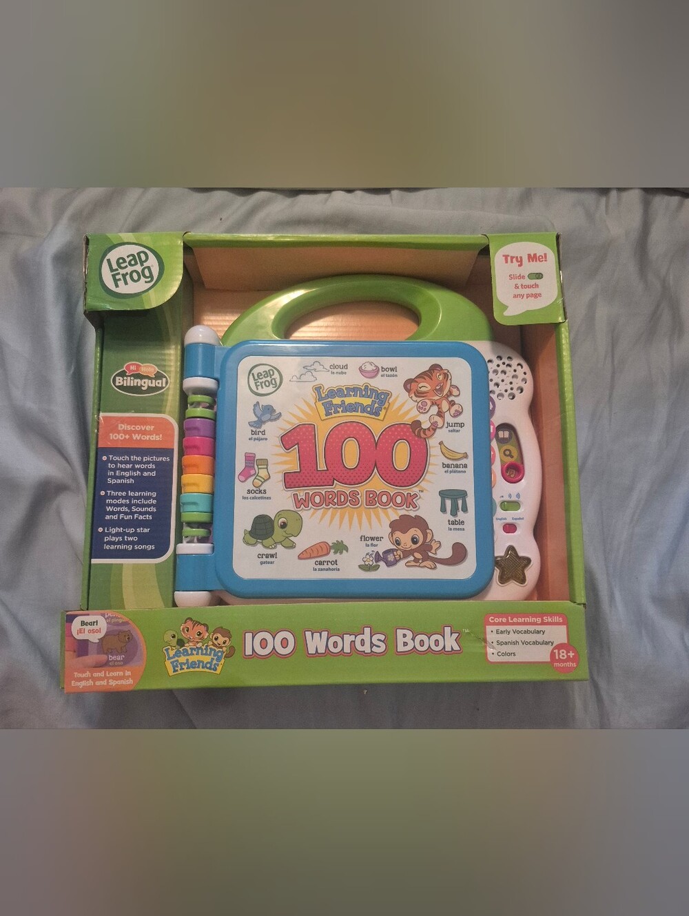 LeapFrog 100 Words Book Bilingual Learning Toy - Green, Blue, White